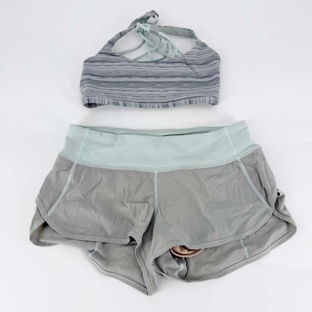 Bundle of 2 Lululemon Gray Speed Shorts and Coordinating Sports Bra 4